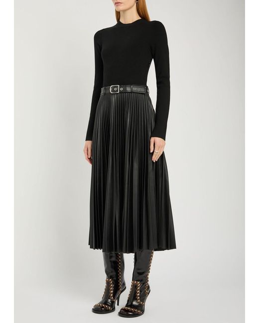 Jonathan Simkhai Black Abilene Belted Knit And Faux Leather Midi Dress