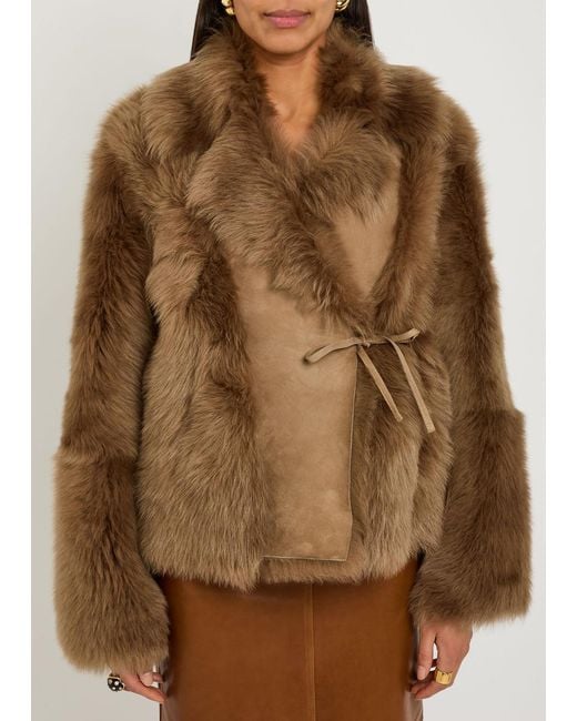 Nour Hammour Brown Verena Shearling Wrap Jacket