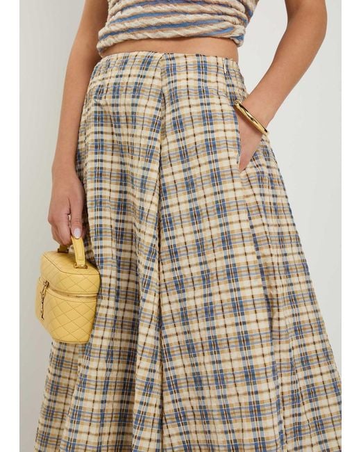 BERNADETTE Natural Kennedy Plaid Seersucker Maxi Skirt
