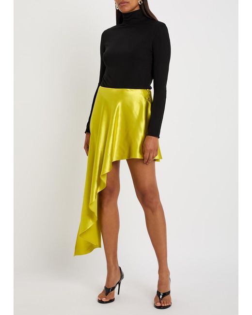 Alaïa Yellow Asymmetric Satin Mini Skirt