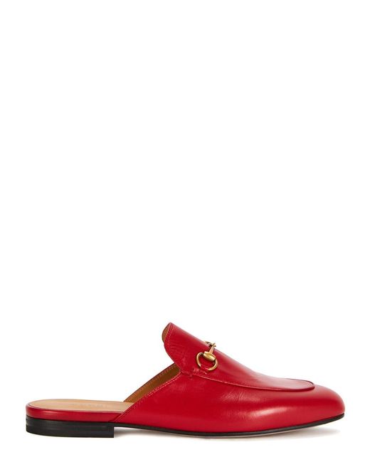 Gucci Red Princetown Leather Backless Loafers