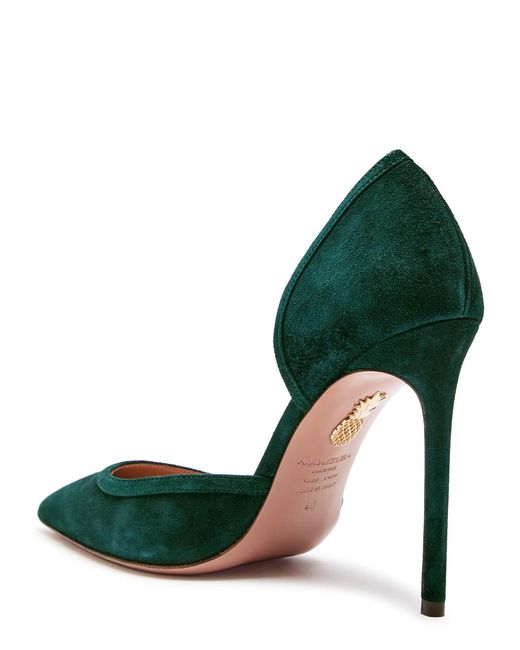 Aquazzura Green Soave 105 Bow-Detailed Cutout Suede Pumps