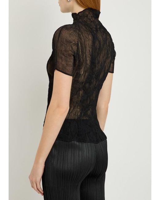 Issey Miyake Gray Twist Pleated Semi-Sheer Chiffon Top