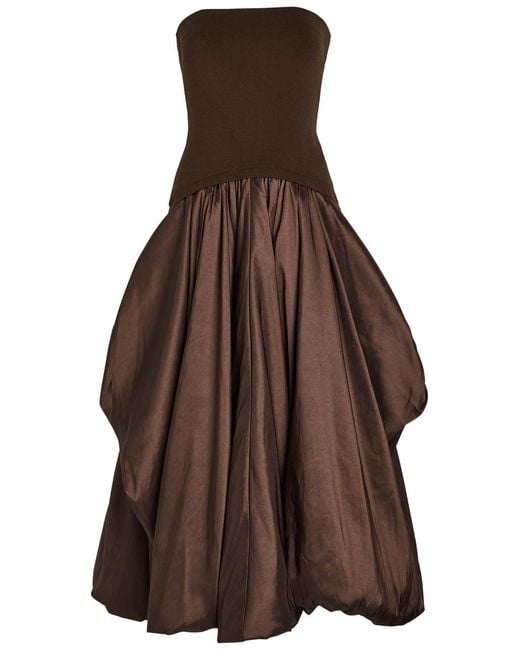 Jonathan Simkhai Brown Izzy Strapless Ribbed-Knit And Shell Midi Dress