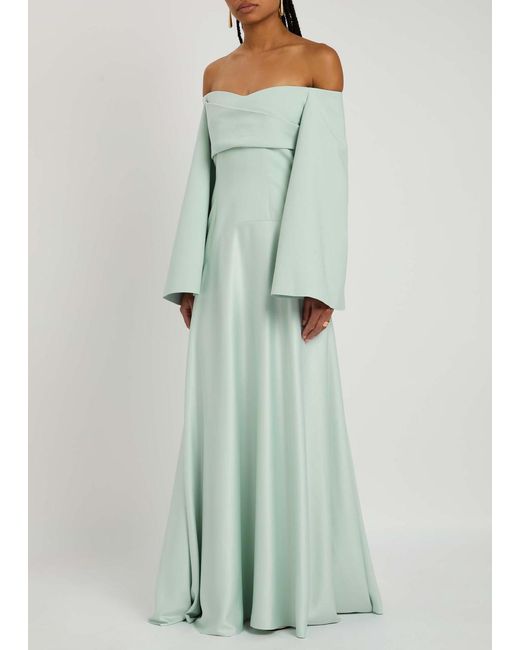 Solace London Rina Satin And Crepe Maxi Dress in Green | Lyst