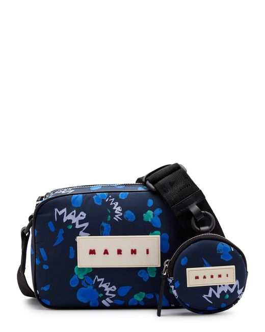 Marni Blue Floral-print Nylon Cross-body Bag
