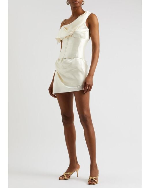 De La Vali White Brulee Silk-Satin Corset Mini Dress