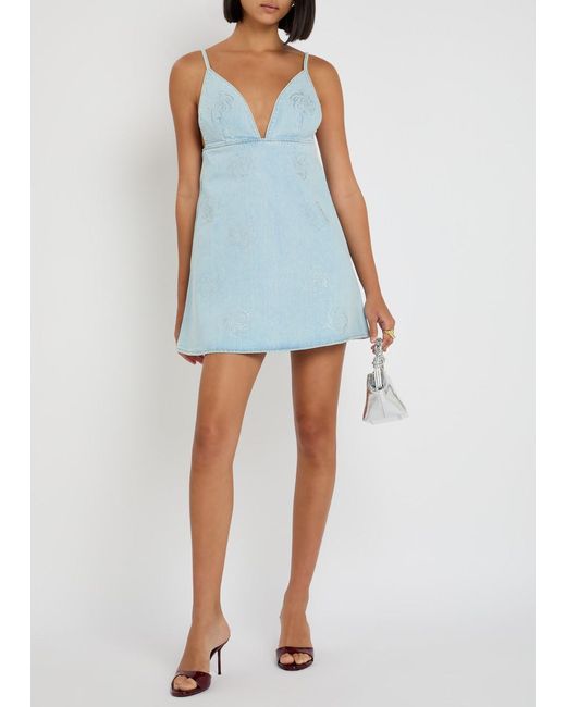ROTATE BIRGER CHRISTENSEN Crystal-Embellished Denim Mini