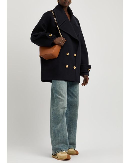 Loewe Black Double-Breasted Wool Peacoat
