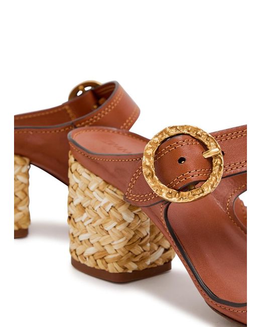 Zimmermann Brown Solena 65 Leather And Raffia Mules