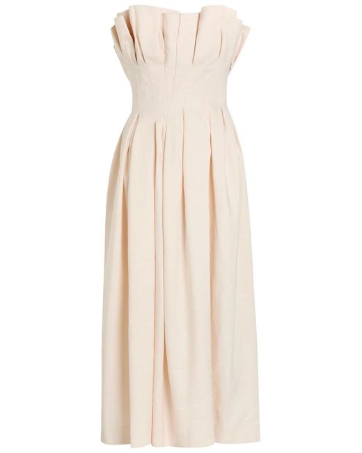 Khaite Natural Claude Pleated Woven Midi Dress