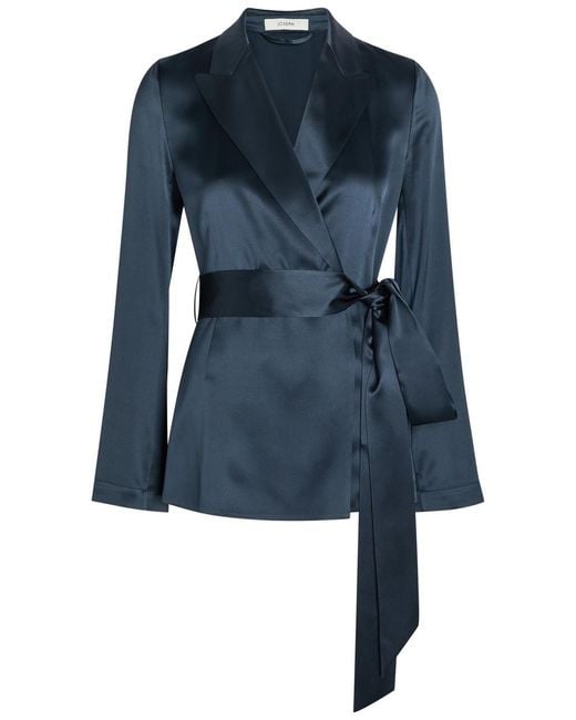 Joseph Blue Archer Belted Wrap Silk Jacket