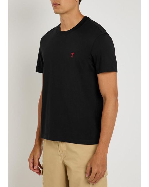 AMI Black Logo-Embroidered Cotton T-Shirt for men