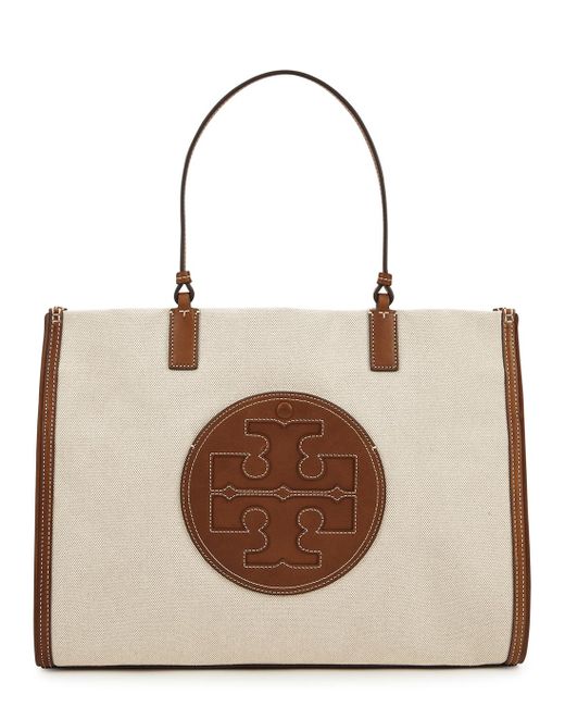 Tory Burch Natural Ella Leather-trimmed Canvas Tote