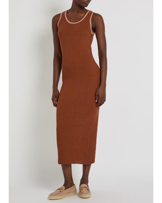 Tod's Brown Scoop-Neck Cotton-Knit Midi Dress