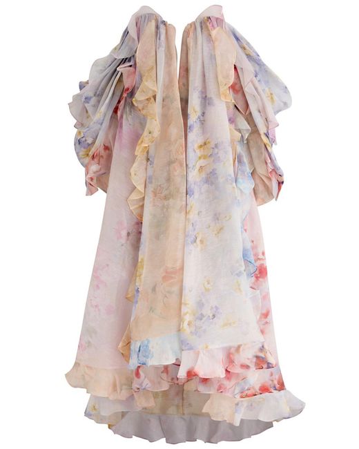 Zimmermann Pink Crush Strapless Floral-Print Linen-Blend Dress