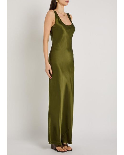Reformation Green Pamela Silk Maxi Slip Dress