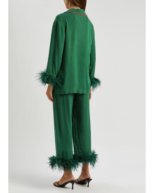 Sleeper Green Party Feather-trimmed Pyjama Set