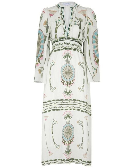 Lug Von Siga White Tess Floral-Print Linen Midi Dress