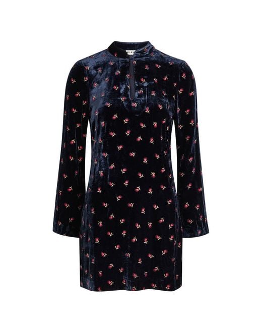 Rixo Blue Calla Floral-Embroidered Velvet Mini Dress