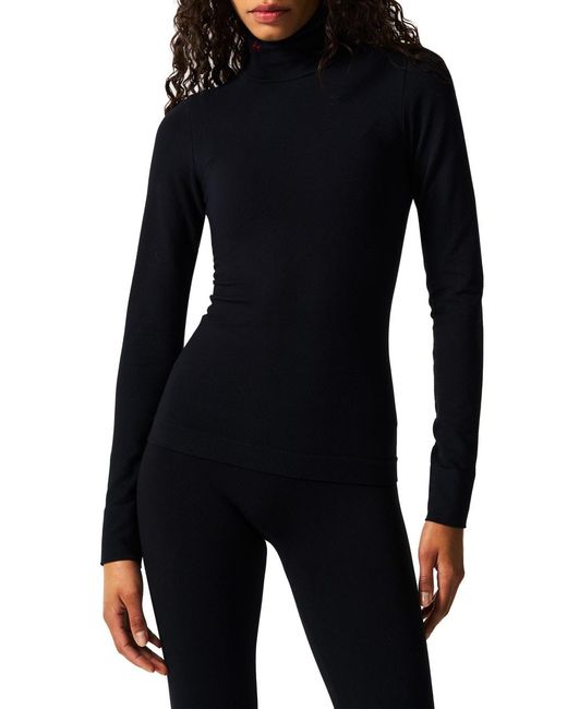 Perfect Moment Black Logo-Embroidered High-Neck Thermal Top