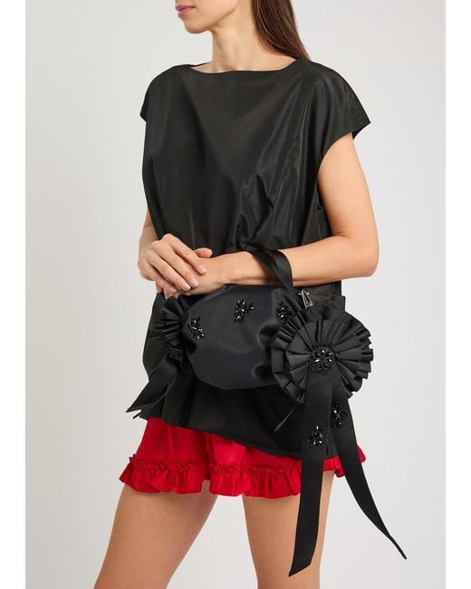 Simone Rocha Black Ribbon Rosette Embellished Nylon Coin Purse