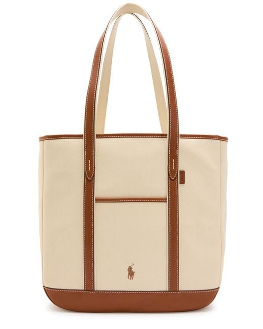 Polo Ralph Lauren Natural Medium Leather-Trimmed Canvas Tote Bag