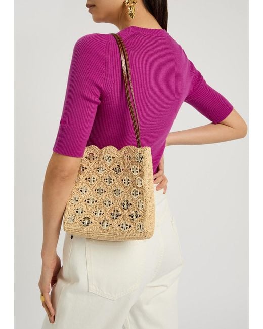 Rabanne Metallic Sac A Main Embellished Raffia Shoulder Bag