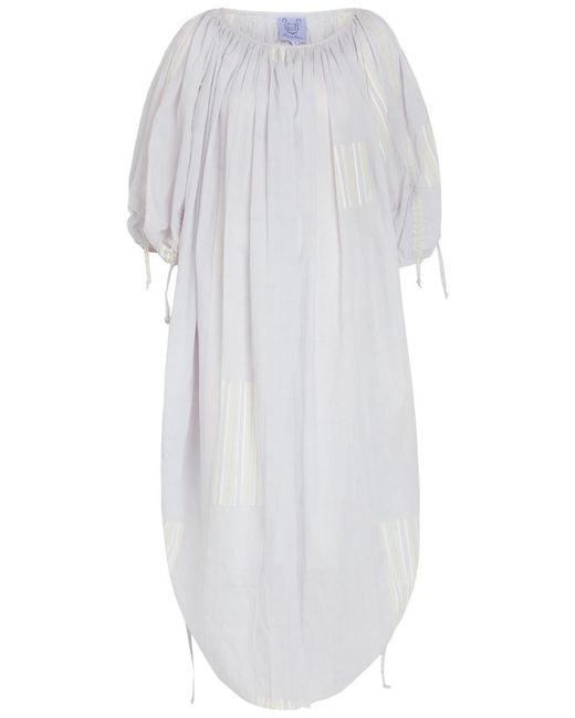 Thierry Colson White Athenais Striped Ruched Cotton Midi Dress
