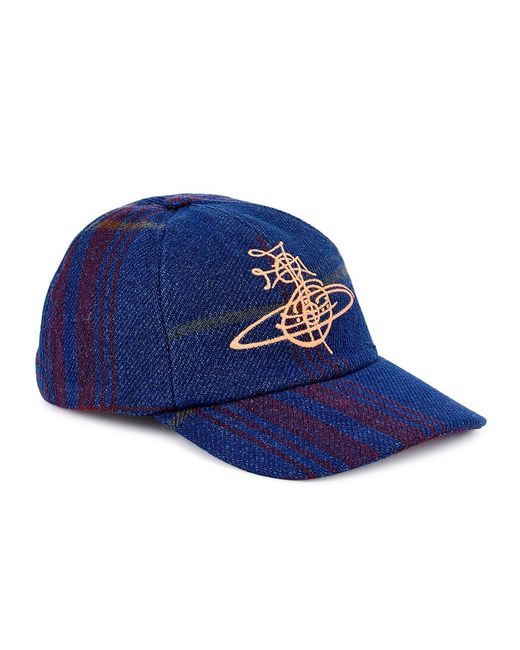 Vivienne Westwood Blue Logo-Embroidered Checked Cotton-Blend Cap for men