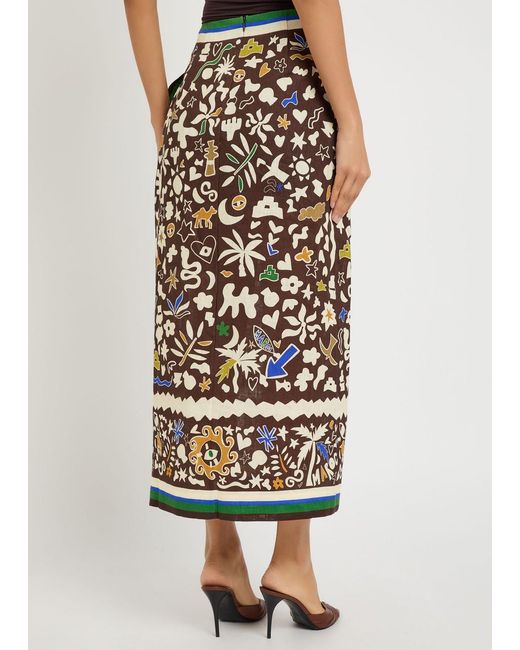ALÉMAIS White Maroc Printed Linen Midi Wrap Skirt