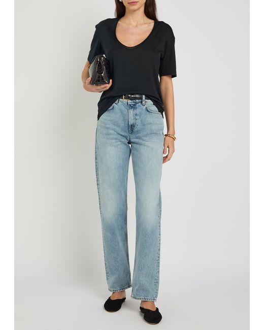 Totême Black Scoop-Neck Cotton And Silk-Blend T-Shirt
