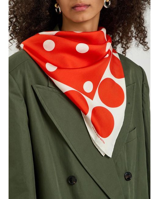 Dries Van Noten Red Patterned Silk Scarf