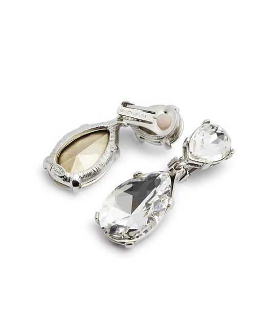 Kenneth Jay Lane White Crystal Rhodium-plated Clip-on Drop Earrings