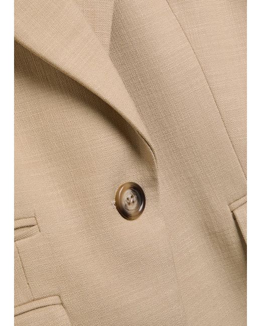 Veronica Beard Natural Battista Gathered-Sleeve Woven Blazer