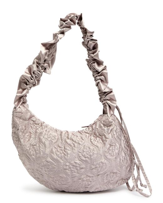 Damson Madder Gray Kidney Ruched Satin Shoulder Bag