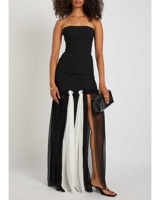 Nensi Dojaka Black Colour-Blocked Stretch-Crepe Maxi Dress