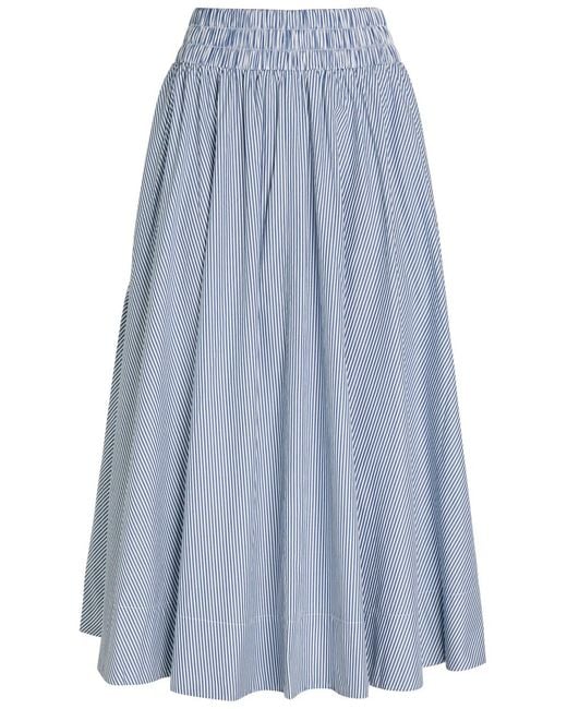 Suzie Kondi Blue Kyria Striped Cotton-Poplin Midi Skirt