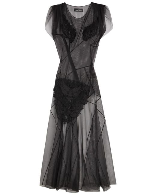 Vivienne Westwood Black Justina Embroidered-Appliqué Mesh Maxi Dress