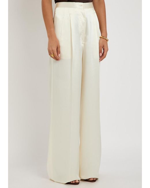 Giuliva Heritage White The Elsa Wide-Leg Satin Trousers