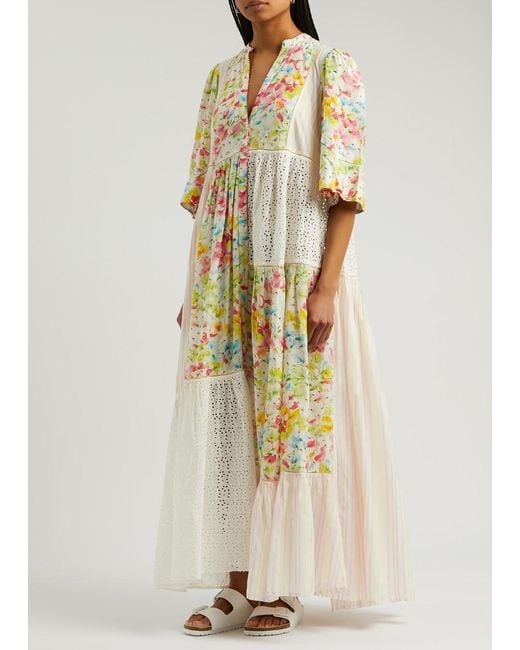 byTiMo White Patchwork Cotton-Blend Maxi Dress