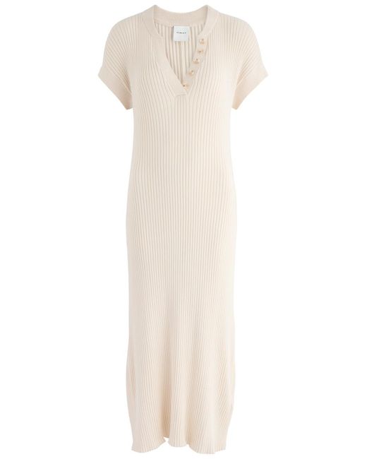 Varley White Aria Ribbed-Knit Midi Dress