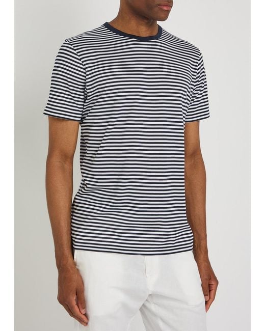 Sunspel Blue Striped Cotton T-Shirt for men