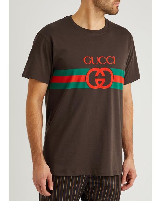 Gucci Brown Logo-print Cotton T-shirt for men