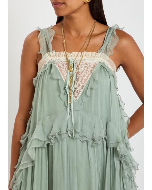Chloé Green Ruffled Silk-Georgette Maxi Dress