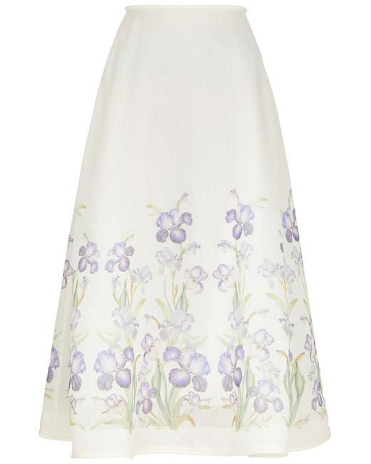 Zimmermann White Natura Floral-Print Organza Maxi Skirt