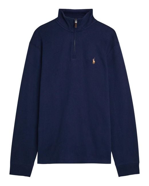 Polo Ralph Lauren Blue Logo-Embroidered Half-Zip Cotton Jumper for men