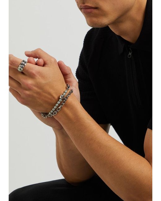 Alexander McQueen Metallic Skull Embellished Chain Ring for men