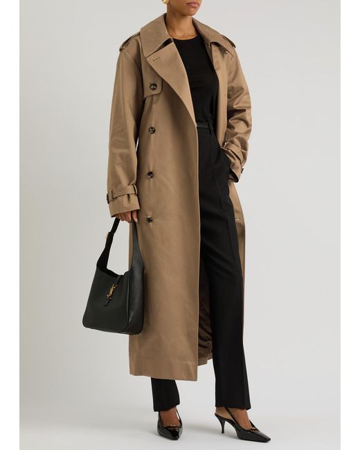 Saint Laurent Natural Double-Breasted Cotton Twill Trench Coat