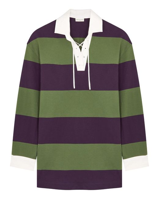 Dries Van Noten Gray Chu Striped Cotton-Blend Polo Shirt